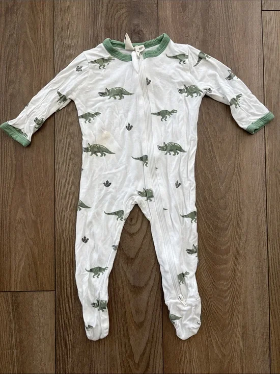 Kyte BABY White Footed One-Piece with Green Dinosaur Print