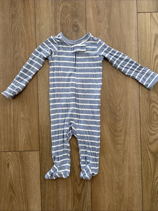 Soft Blue & White Striped Baby One-Piece Footed Sleeper
