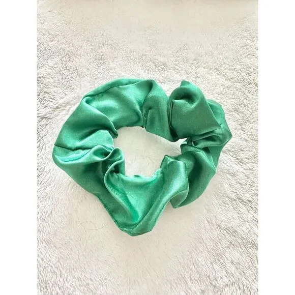 Jade green color satin hair scrunchie