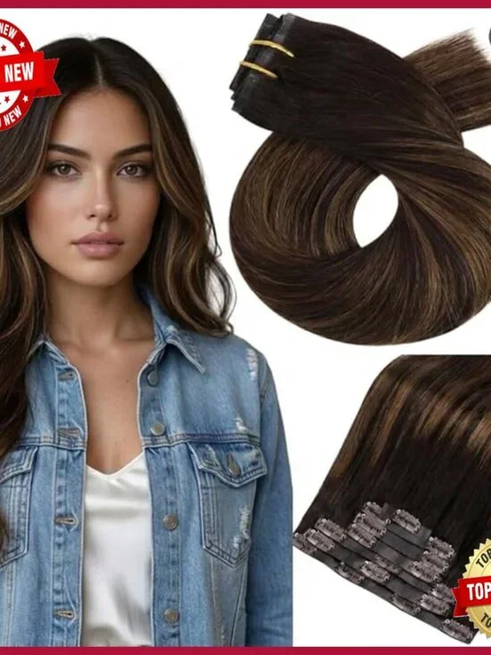 Seamless Clip-In Human Hair Extensions 18 Inch 120g 7pcs Volume