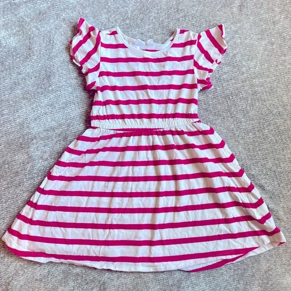 Gap Striped Dress Casual Flutter Sleeve 100% Cotton Small‎ 6-7