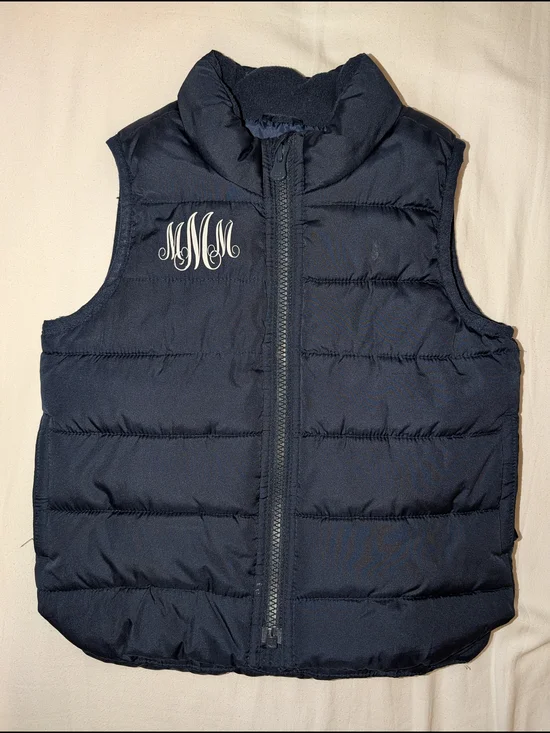 GAP Kids Navy Puffer Vest with White Monogram