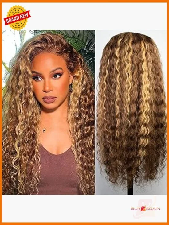 28 Inch Highlight Ombre Lace Front Wig Human Hair 13x4 HD Deep Wave 180 Density