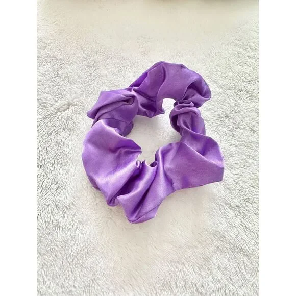 Bright purple color satin hair scrunchie ￼