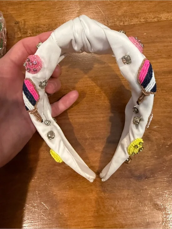 Attention PickleBall Fans!!!!White Seed Bead Headband with Pink Accents