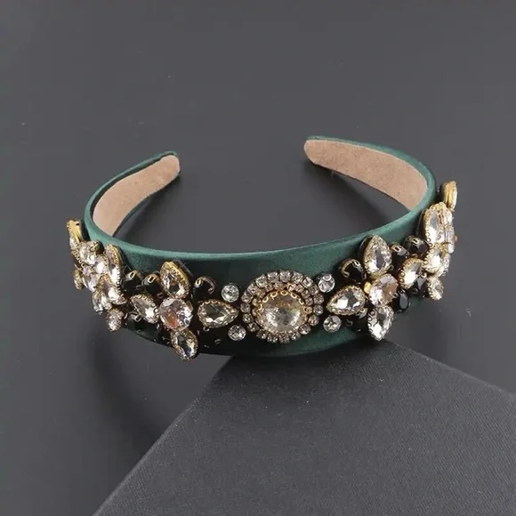 Green Rhinestone Embellished Headband