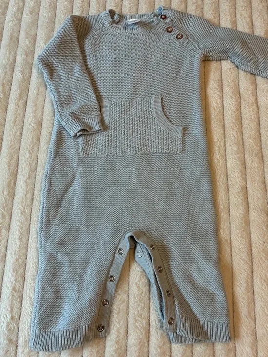 Primary Heathered Blue Henley Romper 6-12M | Soft One-Piece Outfit nwot