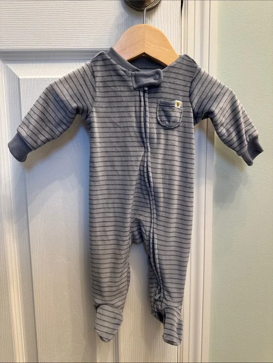 Blue Striped Footed One-Piece for Baby - Soft Cozy Sleepwear
