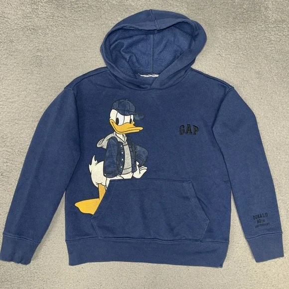 Gap x Disney Donald Duck 90th Anniv Hoodie Youth Sz M (8) Blue Fleece Pullover