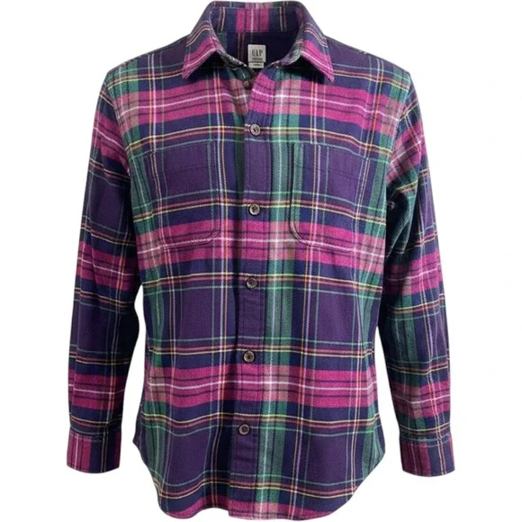 Gap Kids Flannel Shirt Kids Size L (10) Purple Plaid New Long Sleeve Button Down