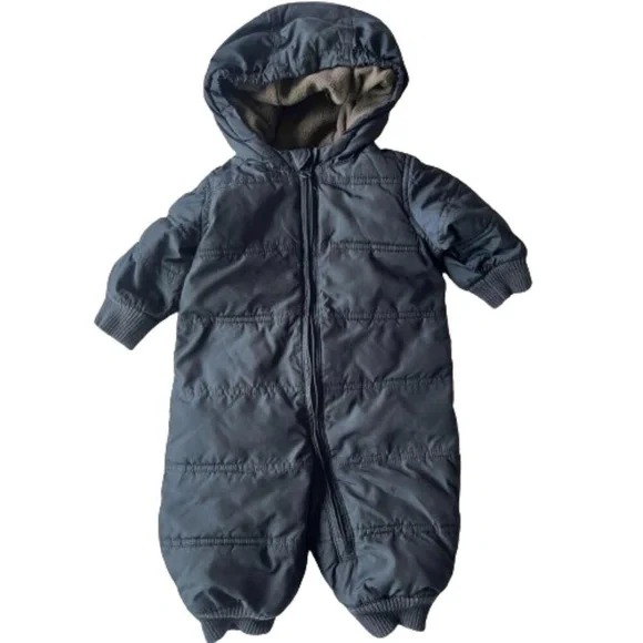 babyGap Snowsuit Kids 0-6 Months Dark Gray Hooded Puffer Warm Cozy‎