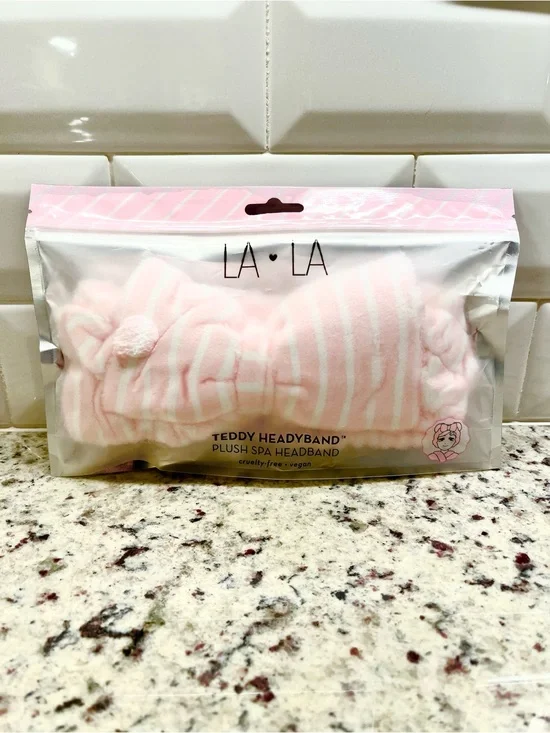 La La Teddy Plush Spa Headband NWT