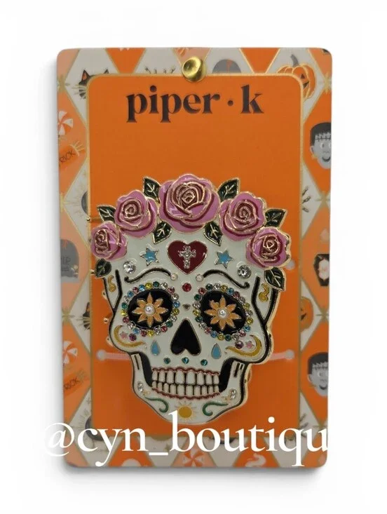 🤍▪️Piper k▪️ Sugar Skull  with Pink Rose Crown Hair Metal Claw Clip