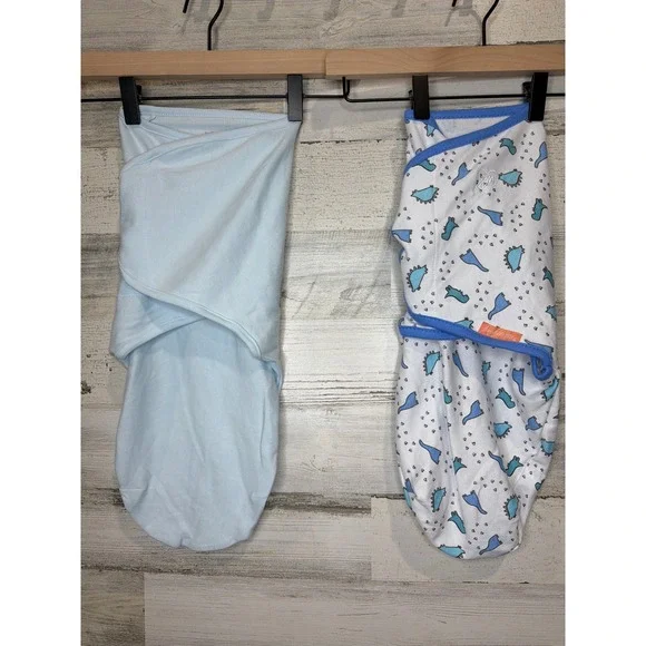SwaddleMe Amelia Phoebe Swaddle Bundle Boys S/M Blue Dino Print Cotton EUC