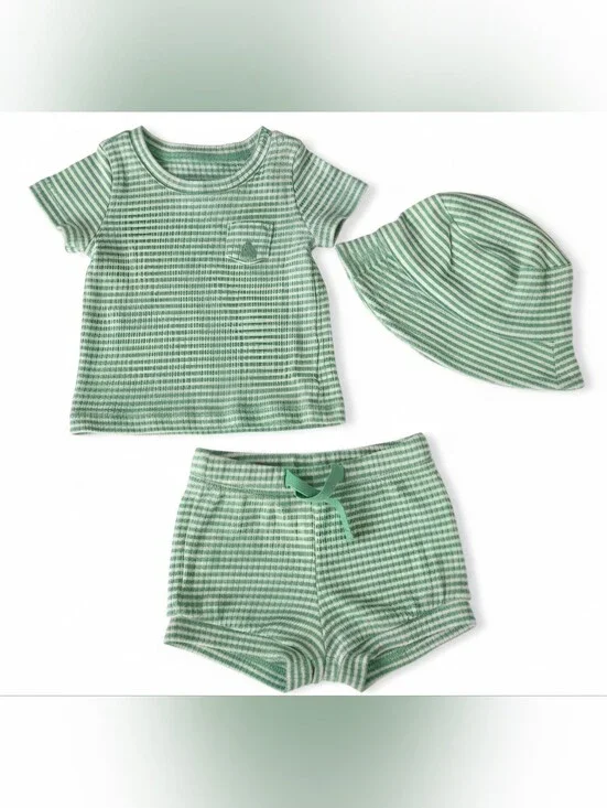 Gap Baby Green Striped Ribbed 3-Piece Summer Matching Set