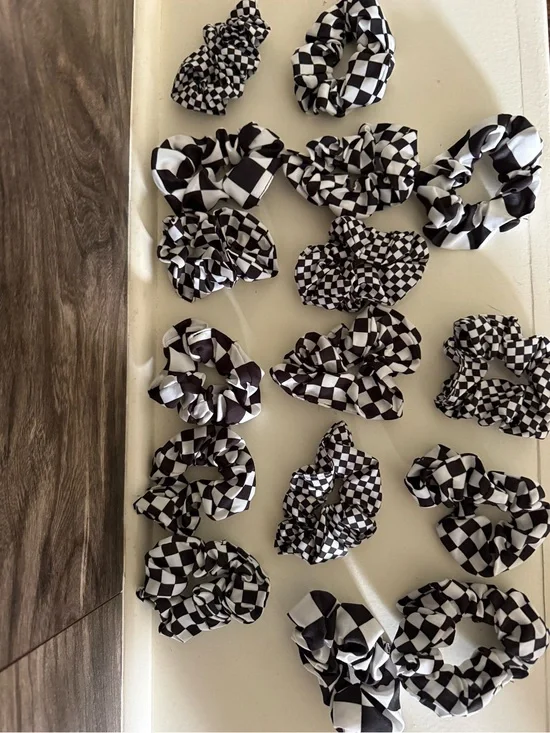 Lot of 16 new black white checkered hair scrunchies