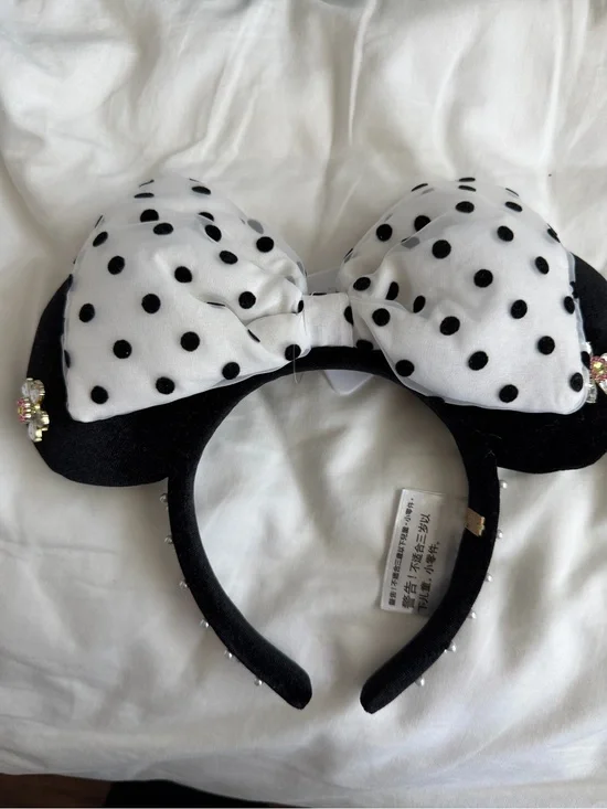 NWT BaubleBar Black and White Polka Dot Bow Headband