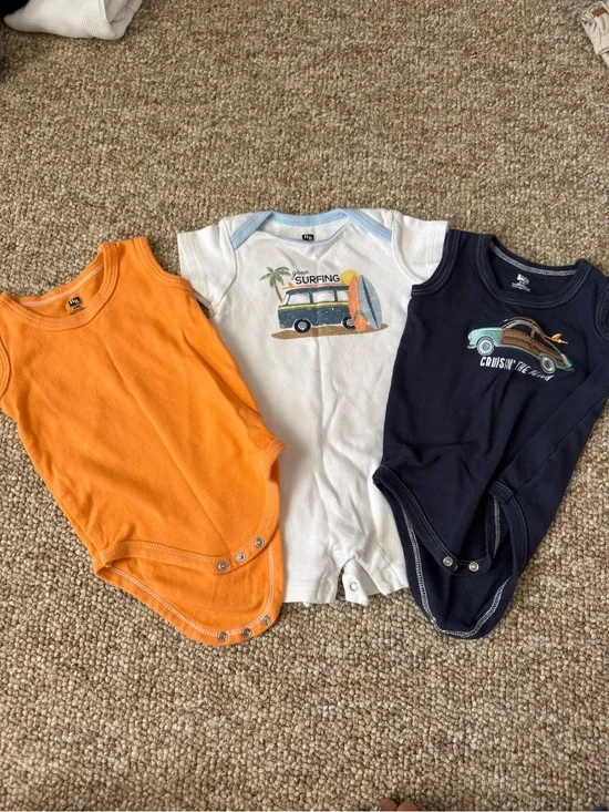 Baby Surf & Car Onesie Set - Orange, White, Navy