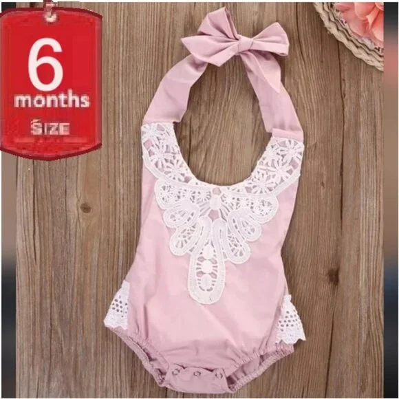 🎁 10/$25  Pink 9 month romper with halter neck and ruffle butt