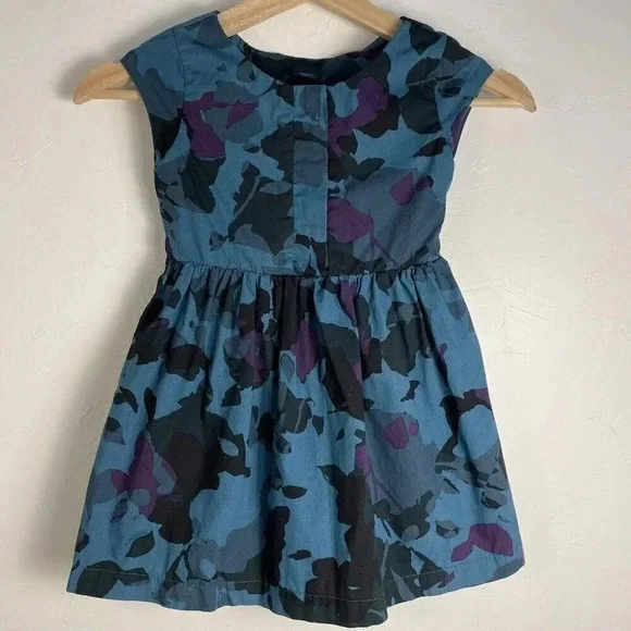 Gap Girls 4-5 Dress Blue Camo 100% Cotton Poplin Lined Short Sleeve EUC Summer