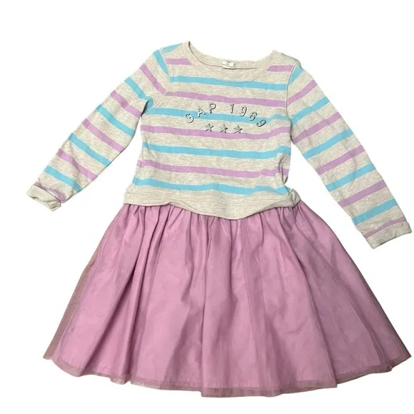 GAP|Kids Blue and Pink Long Sleeve Sweater Dress-Size 5 years