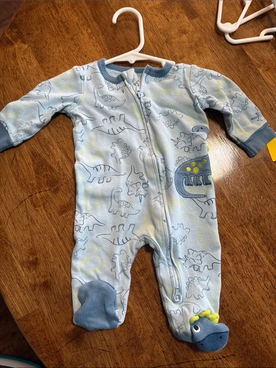 Light Blue Dinosaur Footed One-Piece Pajama Sleeper