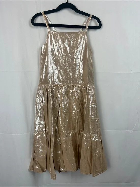 GAP Shiny Metallic Gold Tiered Spaghetti-Strap Dress