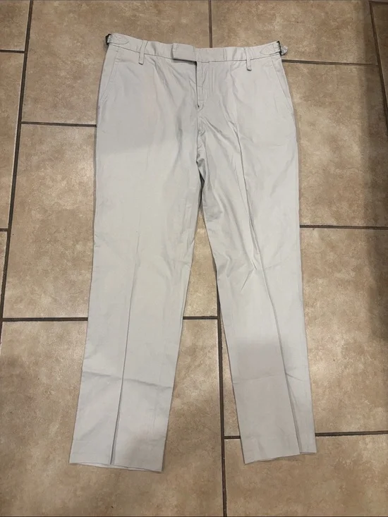 Rag & Bone Men’s Slim Fit Light Gray Crème Chinos with Side Buckle Accent