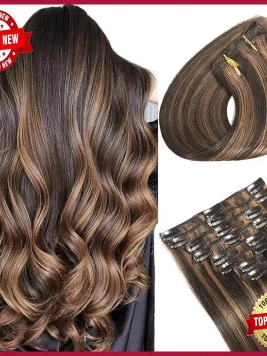 18 Inch Real Human Hair Clip In Extensions 8 Piece Set 100g