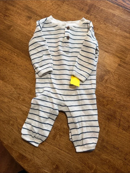 Old Navy Cream and Blue Striped Baby One-Piece