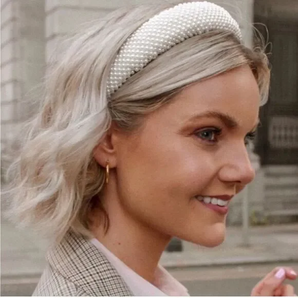 NWT Sincerely Jules Cream Off-White Faux Pearl Puffed Chunky Headband