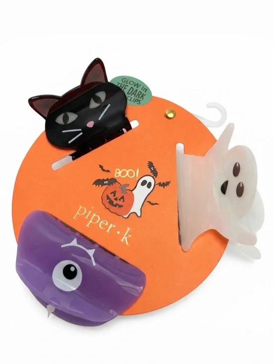 NWT 👾👻 🐈‍⬛ PIPER K set of 3 Halloween Claw Hair Clips Ghost Cat Monster
