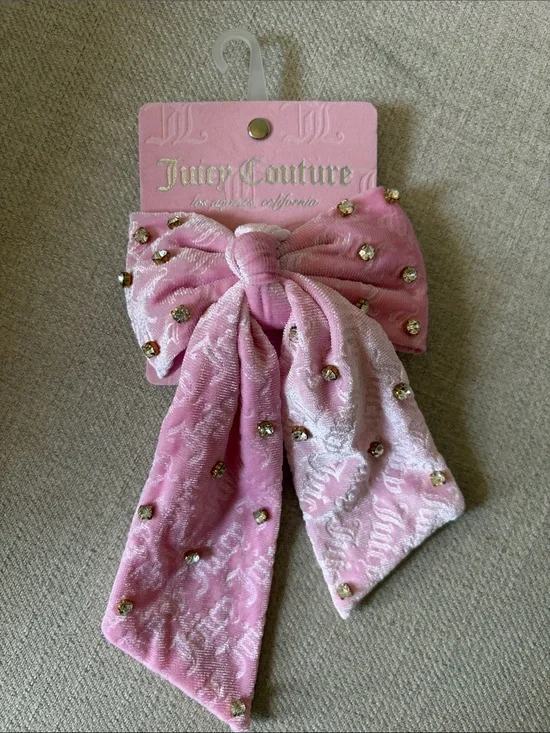 Juicy Couture Light Pink Velvet Hair Bow Cip with Rhinestones