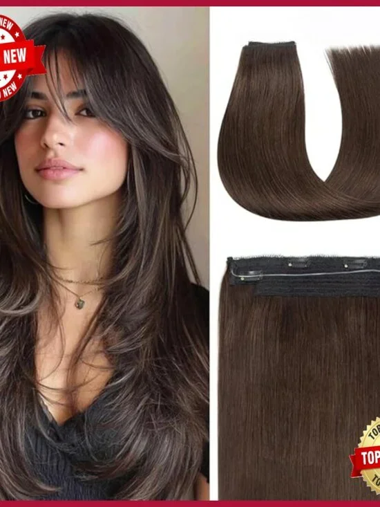 18 Inch Real Human Hair Halo Extensions with Invisible Wire and Clips