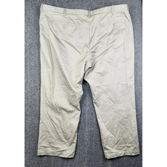 IZOD American Chino Pants Mens 52x30 Khaki Tan Classic Fit Cotton Twill Trousers