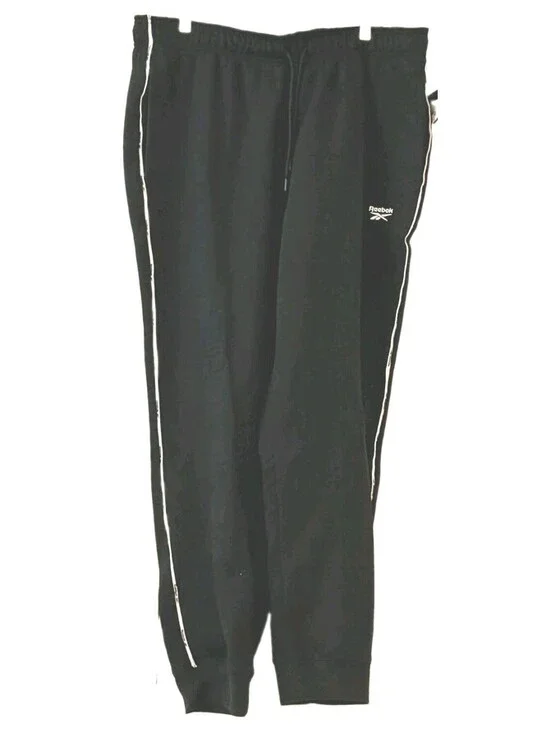 Reebok NWT Mens White Vector Piping Joggers Sweatpants Black Slim Fit Size XL