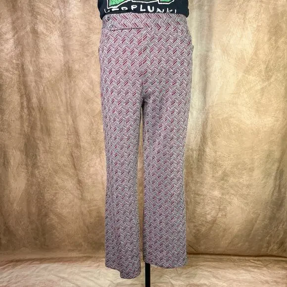 Vintage 70s Polyester Pants Chevron Stripe High Rise Red Gray Flare Retro Disco