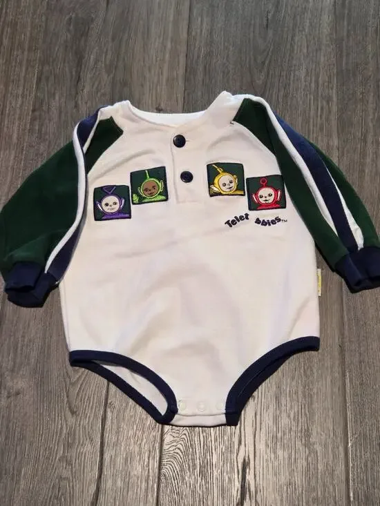 Vintage Rare 90’s Y2K Teletubbies White Romper Jumper One-Piece Size 18 Months