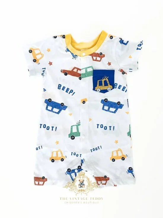 NWT Cute Boys One-piece Sleep N' Play Romper Cars Go Beep! Toot! Colorful 9-12M