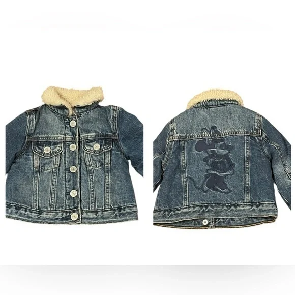 Baby Gap Minnie Mouse Denim Jacket Jean 18-24 Months Girls Sherpa Lined