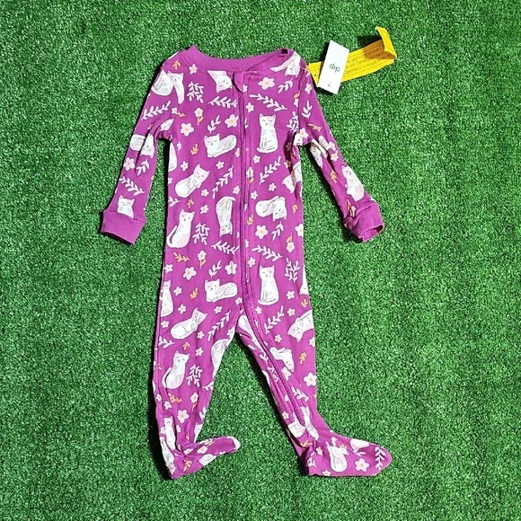 Purple Baby Girl Footie with Cat Design