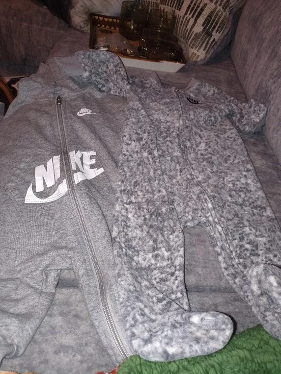 Lot Of 2 Nike Gray Baby Footed Romper and Zip Hoodie Set Size 6mth