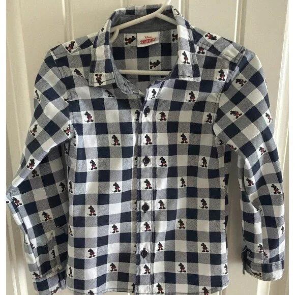 Baby Gap Disney Baby Size 3 Toddler Long Sleeve Button Shirt Mickey Mouse Check