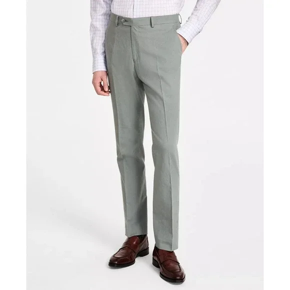 Tommy Hilfiger Mens Modern fit‎ Dress Pants Sage Green Solid Linen 40W 32L