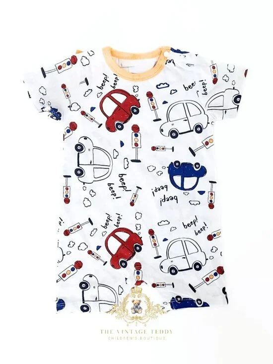 NWT Cute Boys One-piece Sleep N' Play Romper Cars Go Beep! Beep! Colorful 0-3M