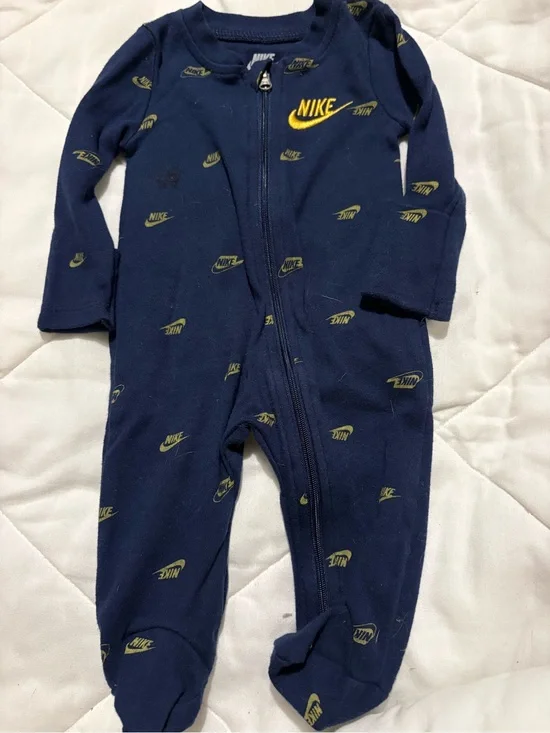 Nike Navy and Yellow Baby One-Piece Zipper Footed Sleeper