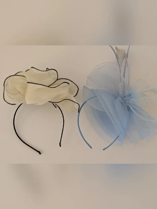 Set 2 Women's Fascinator Headband Cream And Light Blue One Size Formal Occasions
