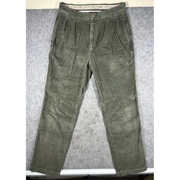 Tommy Bahama Relax Corduroy Pants Mens 34 Olive Green Pleated 34x32