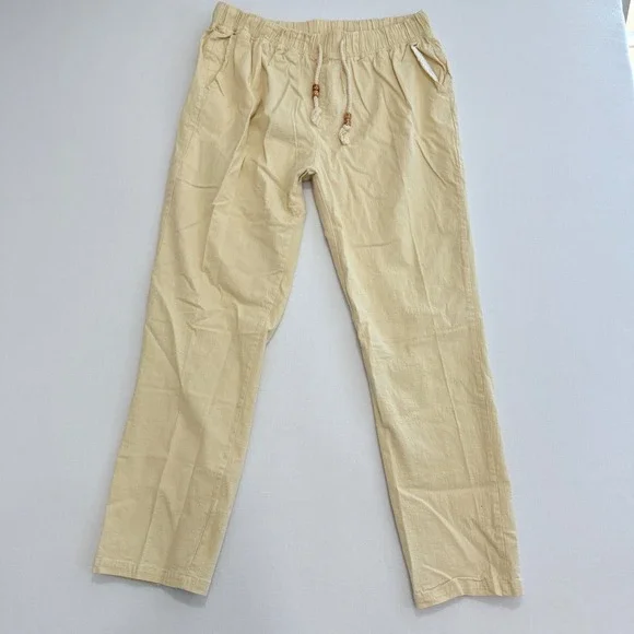 Coastal Flax (Linen) & Cotton Blend Drawstring Pants XL Beige  Resort Wear