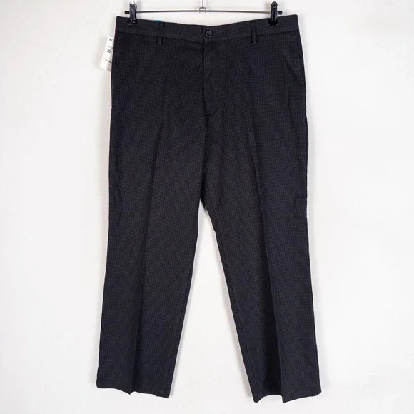 Dockers Signature Khaki Pants 36x29 Blue Gray Straight Micro Grid Check Stretch